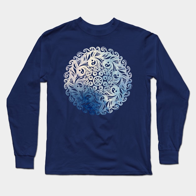 Yin Yang Blueberry Cream Mandala Long Sleeve T-Shirt by bubbsnugg